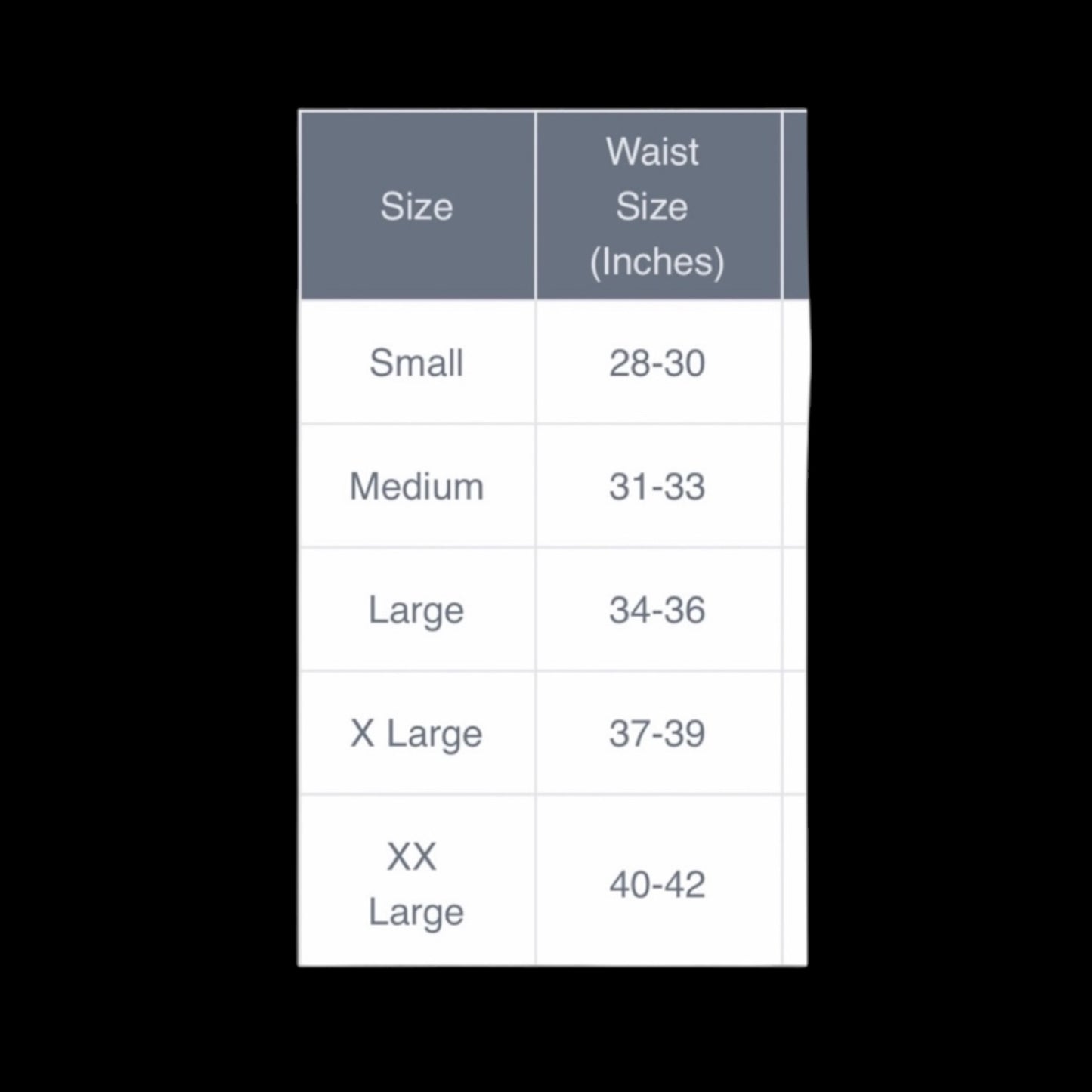 size chart trousers