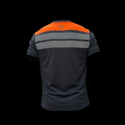 Black Inverted Crew Neck T-Shirt, Orange Trim