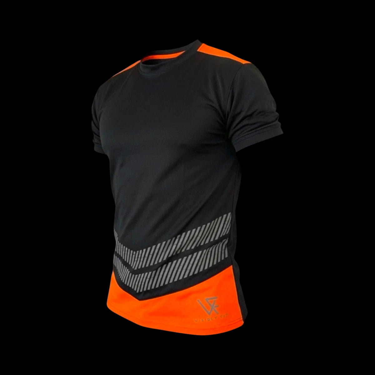 Black Inverted Crew Neck T-Shirt, Orange Trim