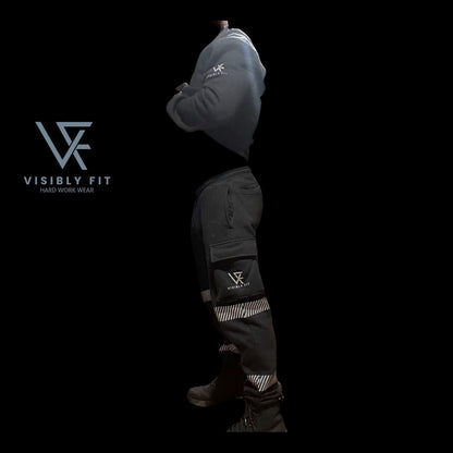 Black reflective cargo workwear joggers