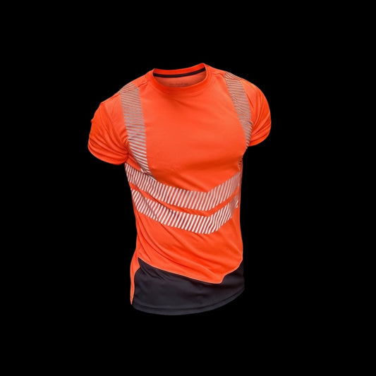 Orange Hi-Vis Regular Fit Crew Neck T-Shirt, Black Trim, Class 2