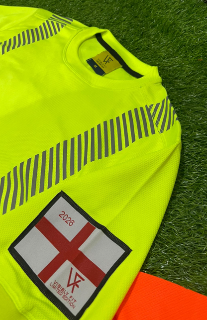 High-visibility safety vest with a logo on grass