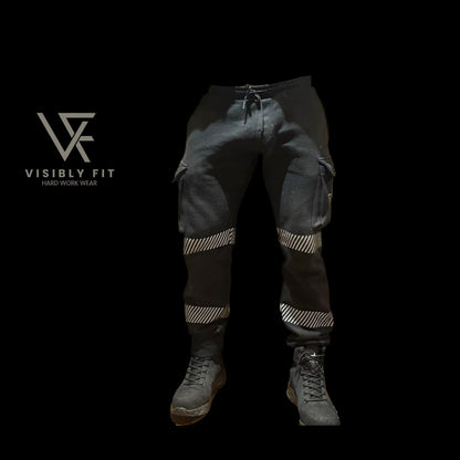 Black reflective cargo workwear joggers